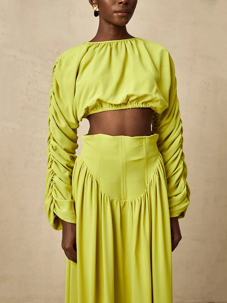 Eleganter Damen-A-Linien-Rock mit hohem Bund und Patchwork-Design im minimalistischen Stil