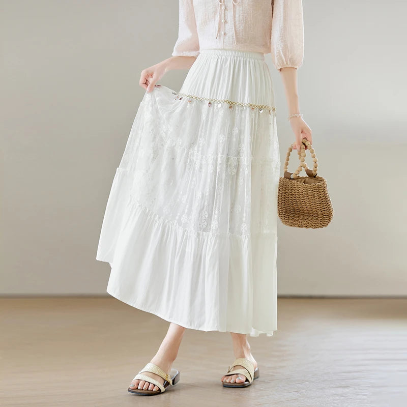 Damen A-Linien-Rock mit hoher Taille und elegantem Spitzenspleiß für den Sommer