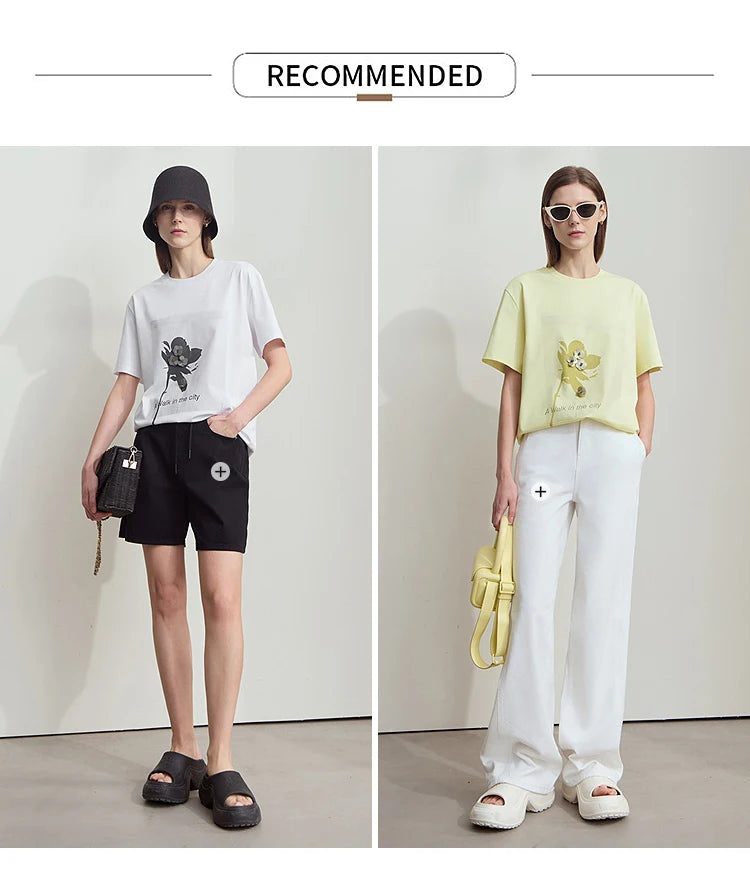 Damen T-Shirt mit minimalistischem O-Ausschnitt und Pailletten-Verzierung