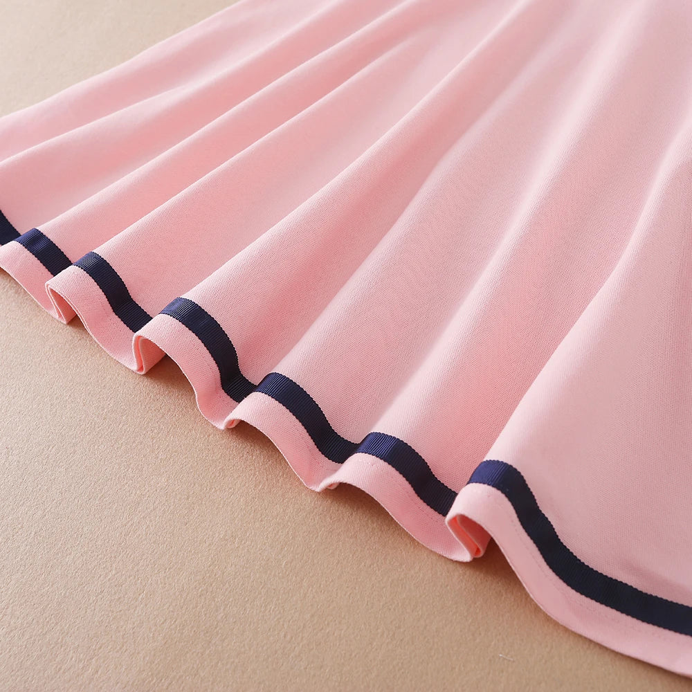 Mädchen Sommerkleid 2024 Turn-Down Kragen Kleidung Kinder adrette Stil bestickte Schule Sommerkleid Kinder 5-12 Jahre