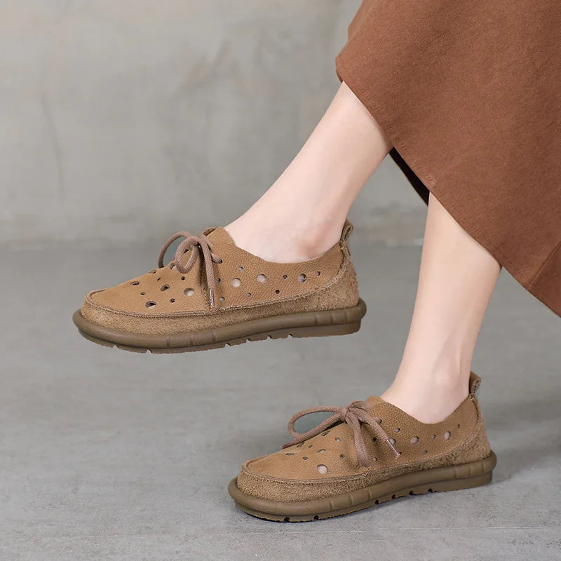 AIYUQI 2025, neue flache Damensandalen, rutschfeste Schnür-Loafer mit weichen Sohlen für Damen, Sommer-Strandschuhe mit großem Loch für Damen