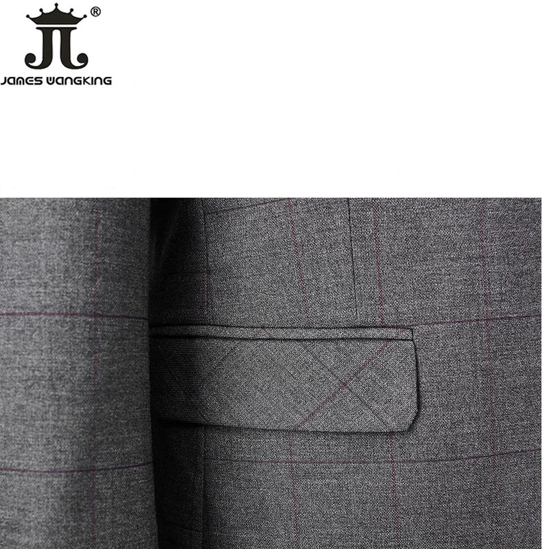 Hochwertiger Herren Anzug 3-teilig: Kariert, Grau, Slim Fit, Business & Hochzeit.