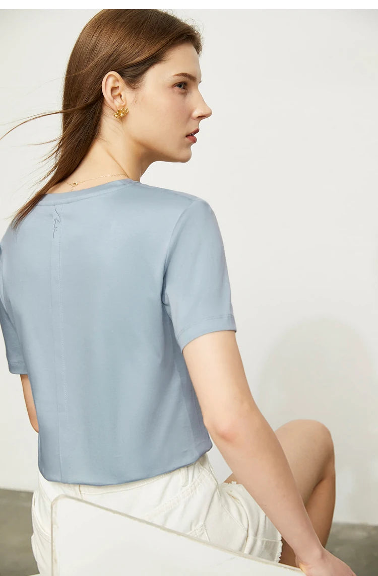Damen Tops im Minimalismus-Stil mit V-Ausschnitt und kurzen Ärmeln