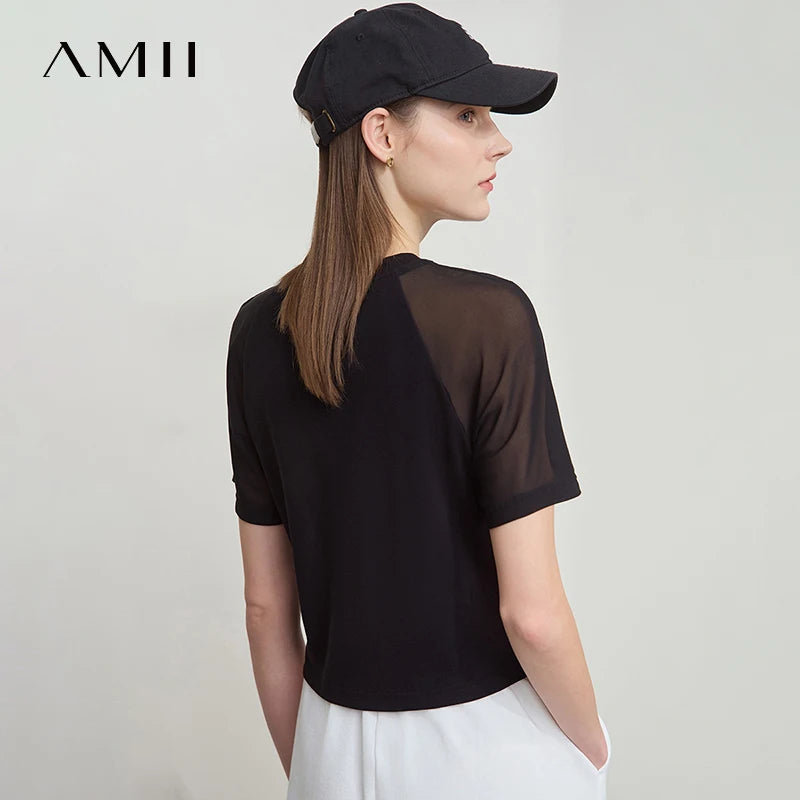 Damen T-Shirt im Casual-Stil mit gesticktem Rundhals und kurzen Ärmeln