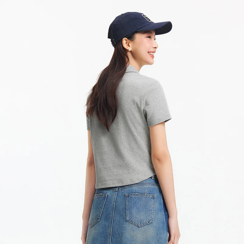 Semir Poloshirt für Damen, abgeschnitten, schmale Passform, elegant, 2025, neuer Sommer, bestickter Pullover, minimalistisch, für lässigen Stil