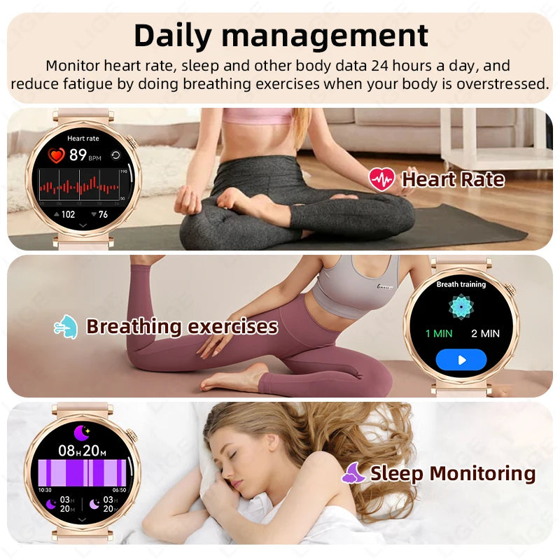 LIGE 2025, Smartwatch für Damen, voller Touchscreen, Sport-Fitness-Uhr, IP68, wasserdicht, Bluetooth, für Android iOS, Smartwatch für Damen