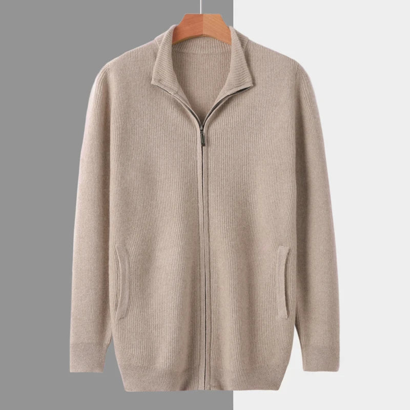 Stehkragen Reißverschluss Strickjacke Pullover Herrenmantel Business Casual Herbst Winter neue reine Wolle Strickjacke Männer Doppeltaschen