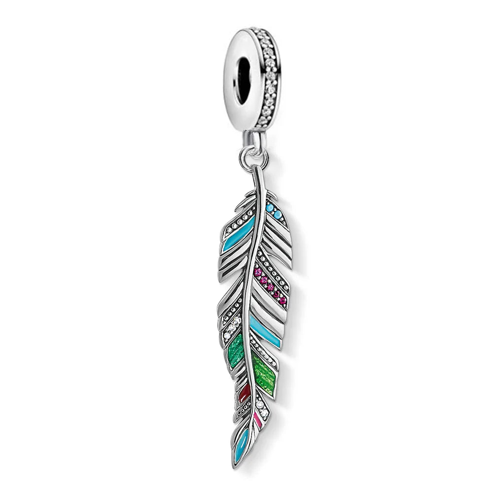 Damen-Charm-Anhänger bunte Federn Sommer aus Sterlingsilber