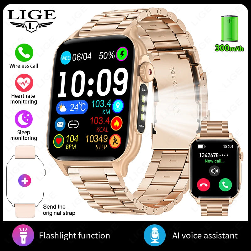 LIGE Neue Für Huawei Xiaomi Smart Uhr Männer Taschenlampe Wasserdichte Outdoor Sport Tracker Bluetooth Anruf Smartwatch 1,96 "bildschirm