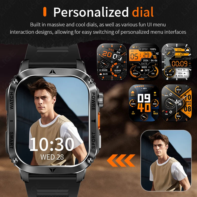 Männer Smartwatch mit 2,01 Zoll HD Bildschirm und Bluetooth-Anruf-Funktion
