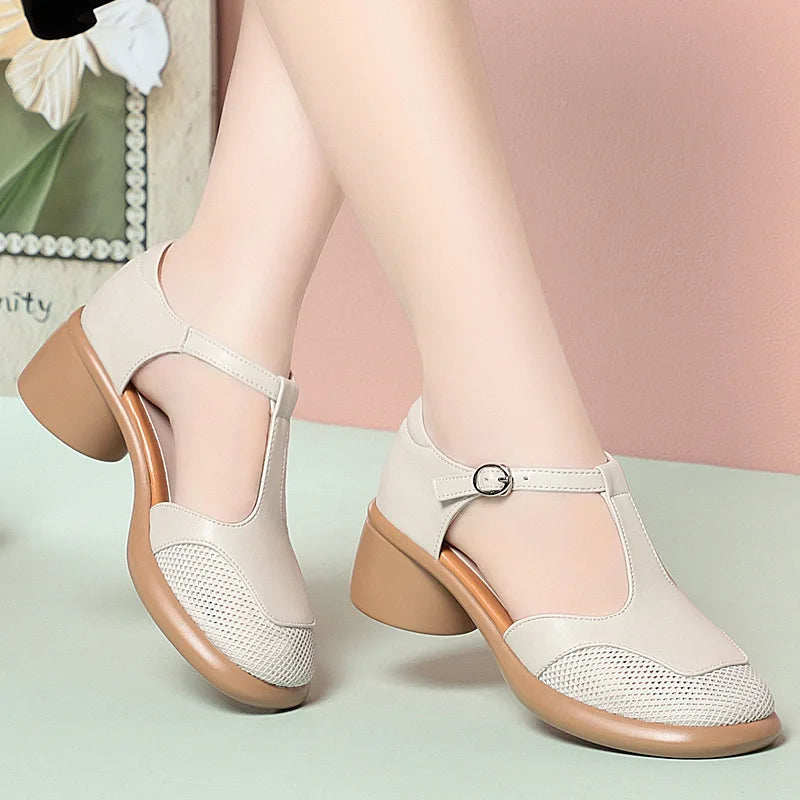 Damen Sandalen Geschlossene Zehen Hohl Mittlerer Absatz