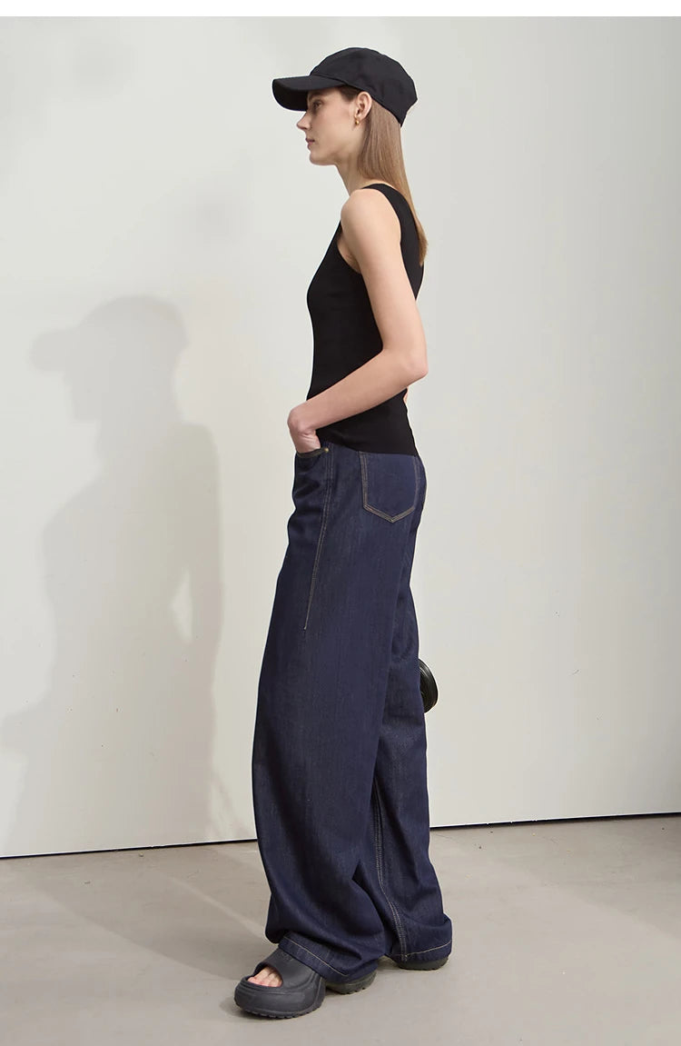 Damen Jeans aus Lyocell-Baumwolle mit weiten Beinen im Retro-Look