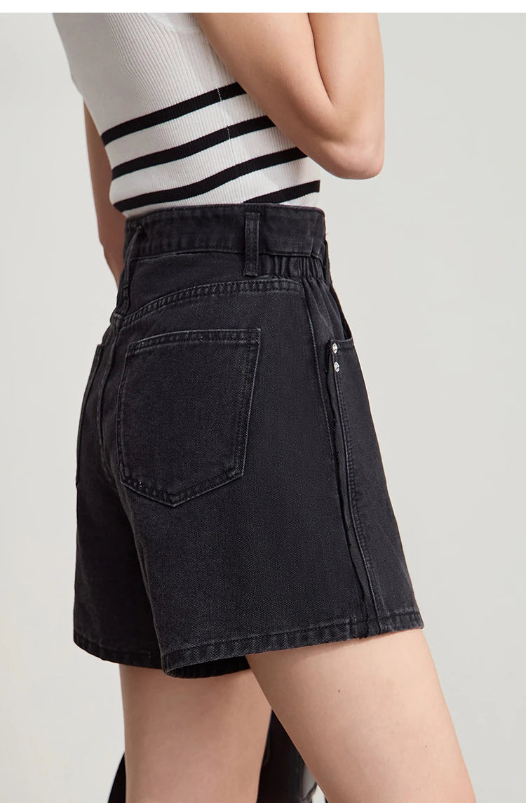 Damen Shorts Baumwoll-Denim Lässig Locker Gerade Vintage Modische Taschenjeans