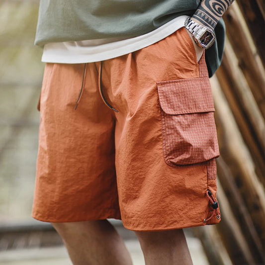 Männer Sommer Shorts aus leichtem Patchwork mit elastischer Taille in orange