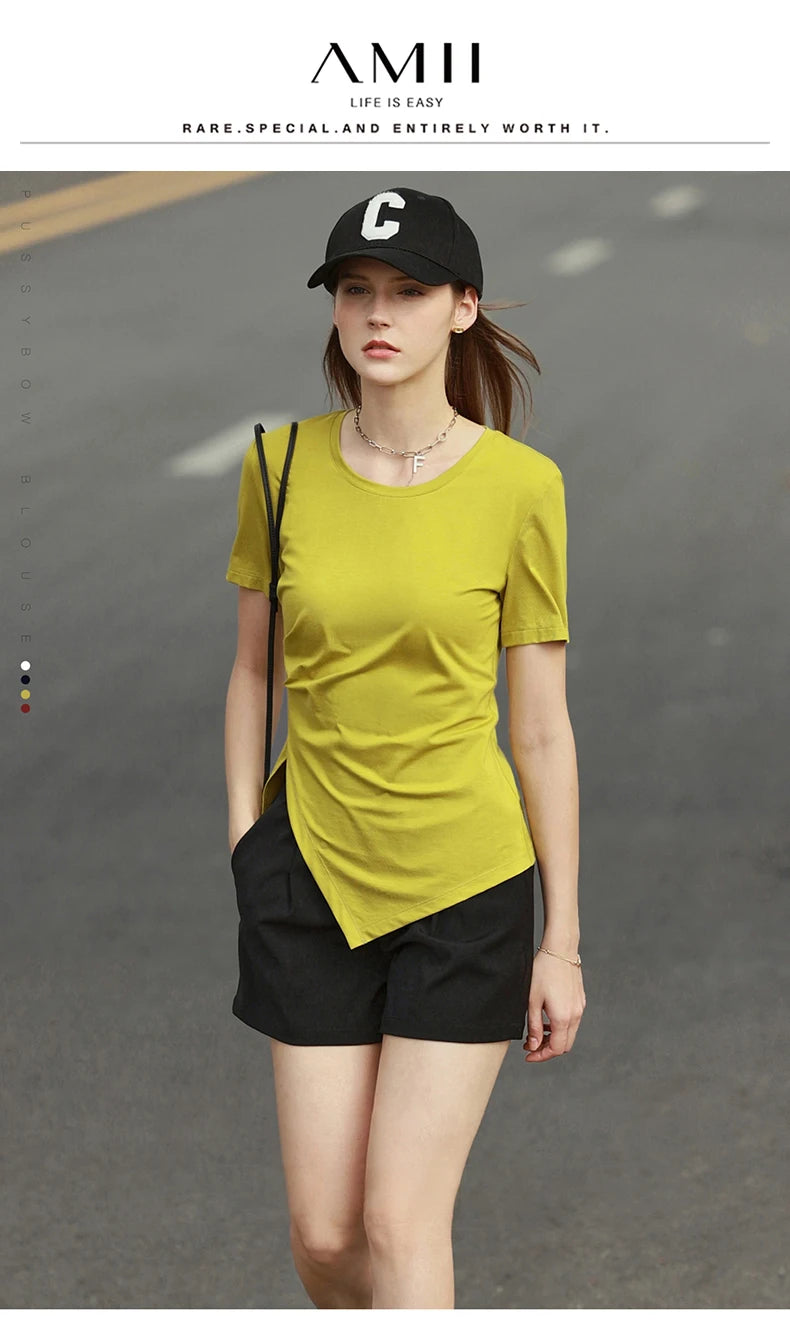 Damen T-Shirt mit asymmetrischem Design und kurzen Ärmeln für den Sommer
