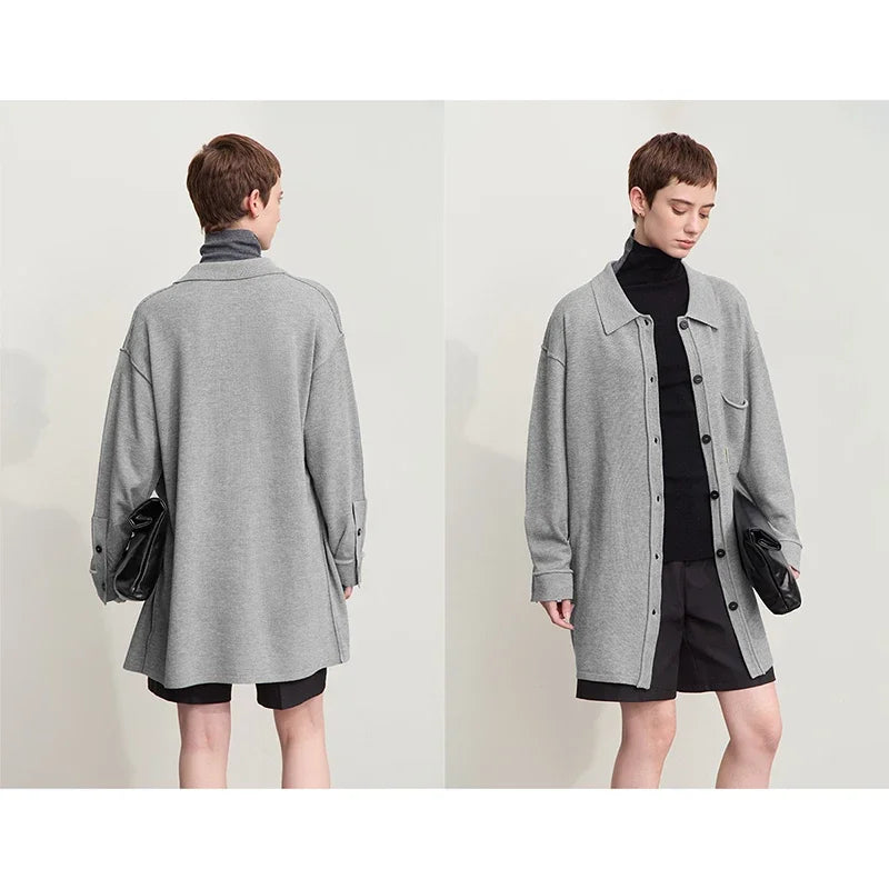 Damen-Strickjacke lang Revers Raglan Streetwear locker Herbst