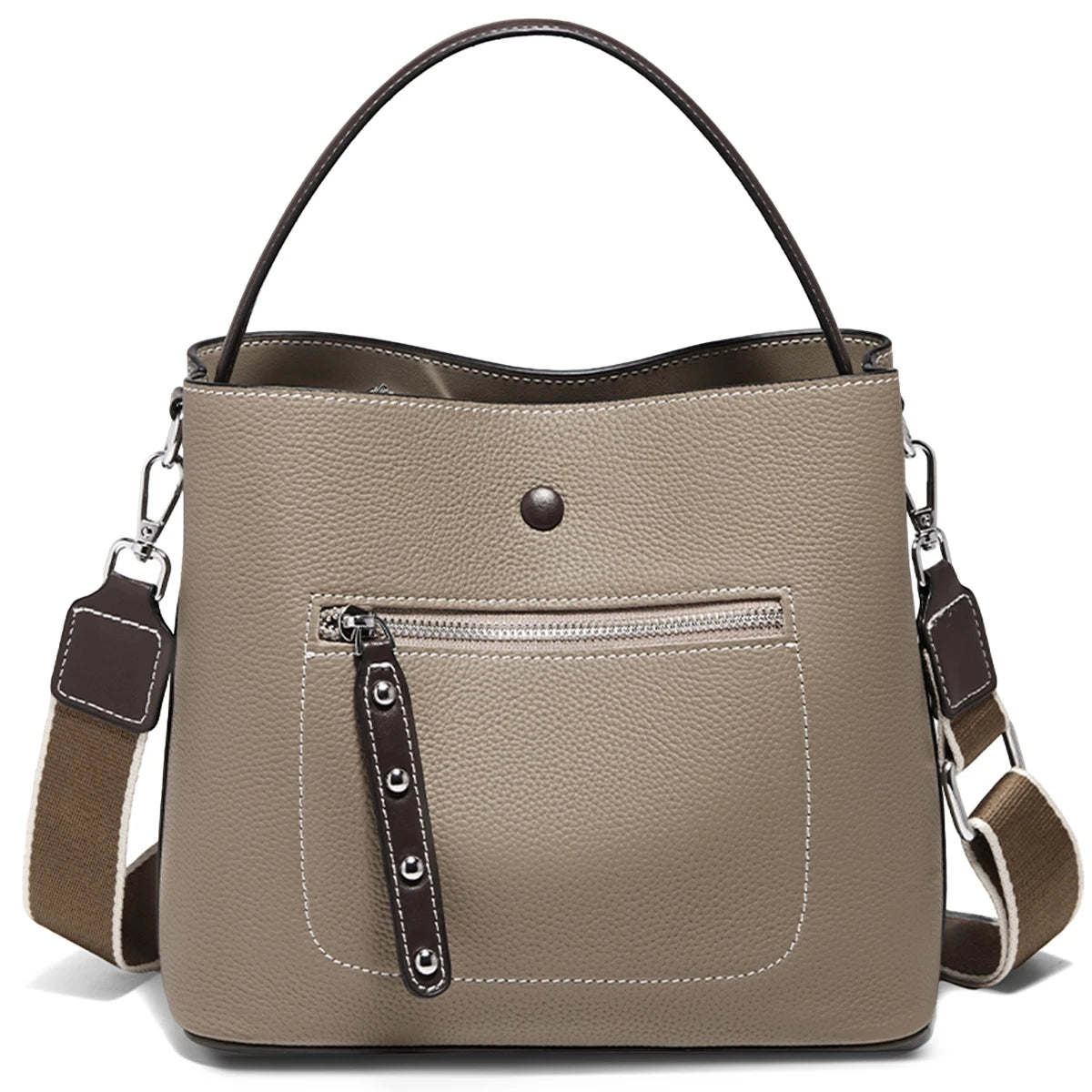 Damen-Handtasche aus echtem Leder im Bucket-Stil mit großem Fassungsvermögen Alltagstauglich