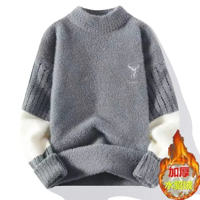 Herren Pullover mit Rundhalsausschnitt, warm und dick, langärmeliges Strickoberteil für Herbst und Winter
