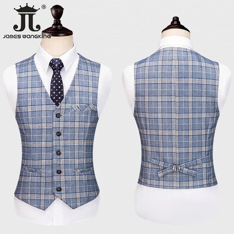 Hochwertiger Herren Anzug 3-teilig: Kariert, Slim Fit, Business & Hochzeit, Blazer Weste Hose