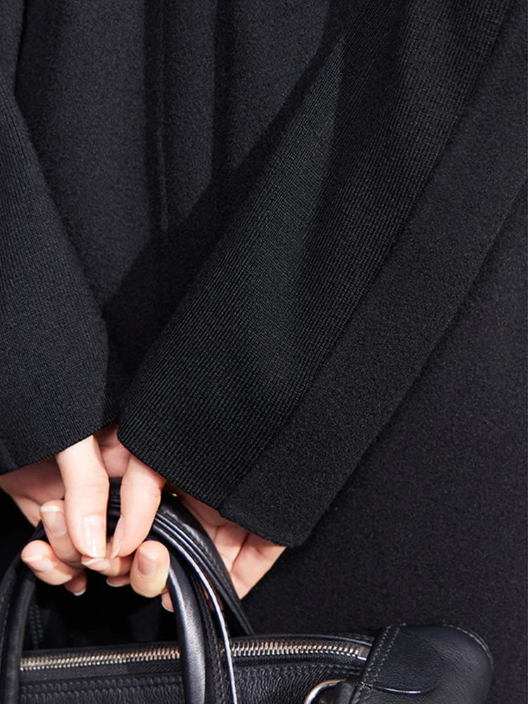 Damen Wollmantel im minimalistischen Stil mit zweireihigem Knopfverschluss