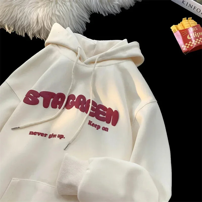 Herren Hoodie mit Herbst Briefdruck im Vintage-Stil und Taschen