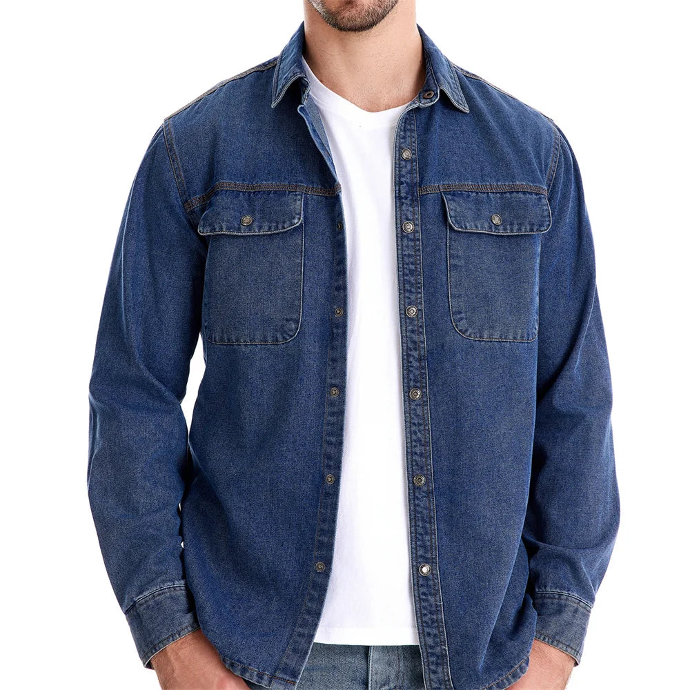 Herren Denim Shirts aus 100 Prozent Baumwolle mit doppelten Taschen im Casual-Stil