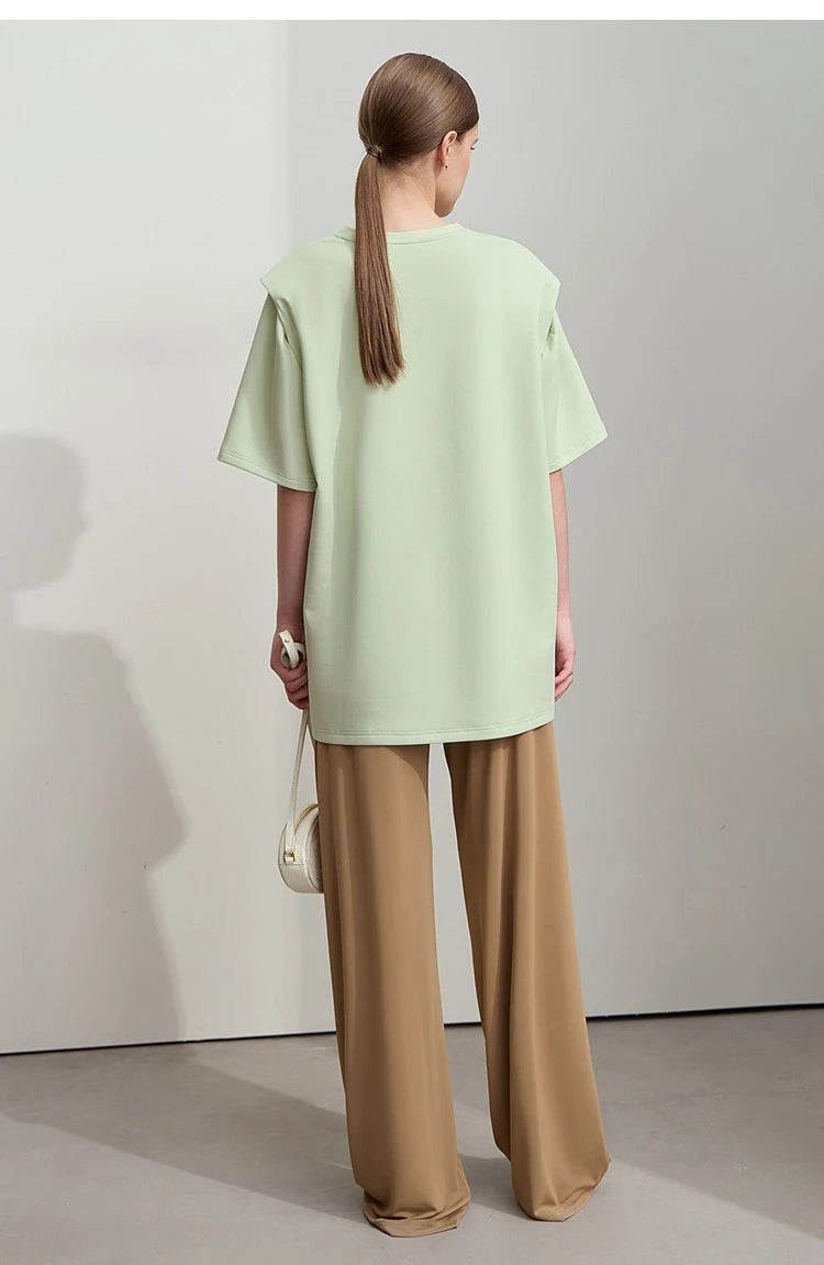 Damen T-Shirt im minimalistischen Stil mit lässigem O-Ausschnitt und Kunstdruck