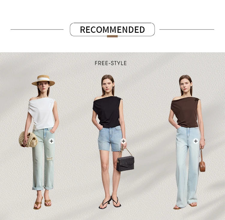 Damen Casual-T-Shirt im minimalistischen Stil mit Swing-Kragen und ärmellos