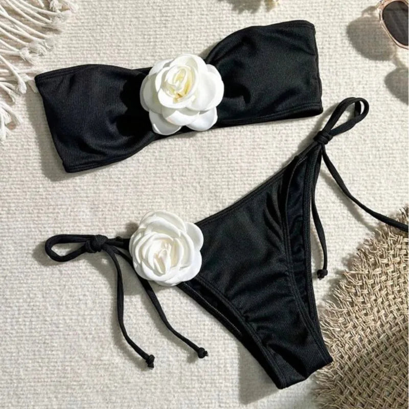 Dreiteiliger Damen-Bikini aus PU-Material im brasilianischen Stil – ideal für Strand und Pool