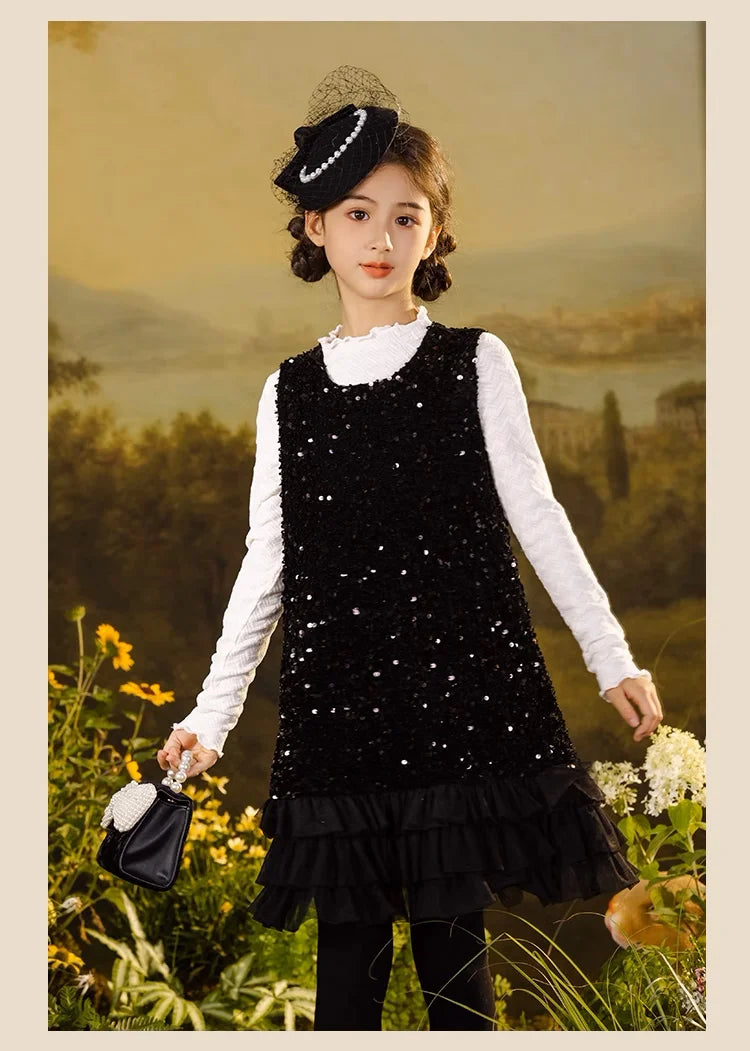Ärmelloses Sommerkleid für Mädchen mit Pailletten und Blumenmuster – ideal für Hochzeiten und festliche Anlässe