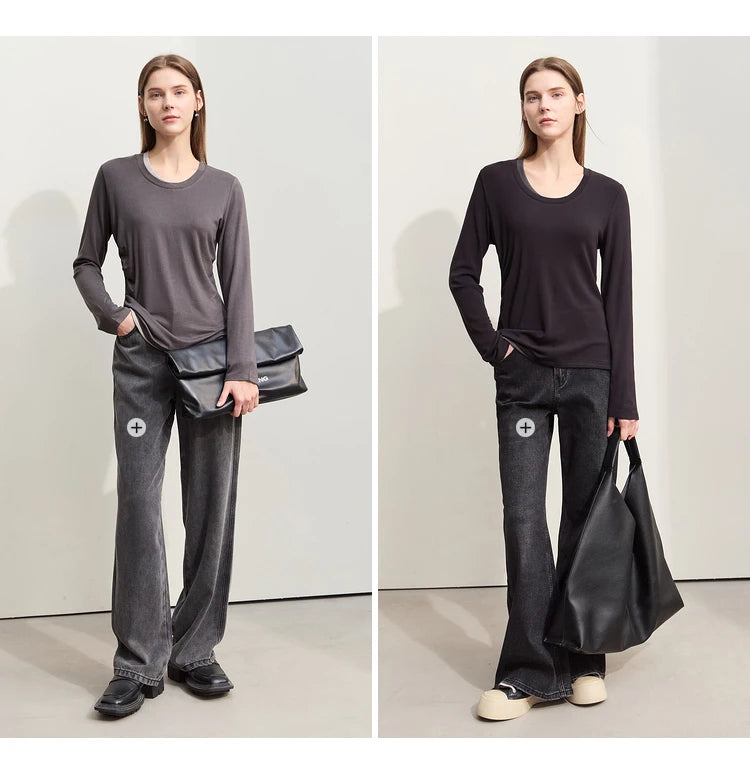 Damen T-Shirts im Minimalismus-Stil mit Patchwork für den Herbst 2024