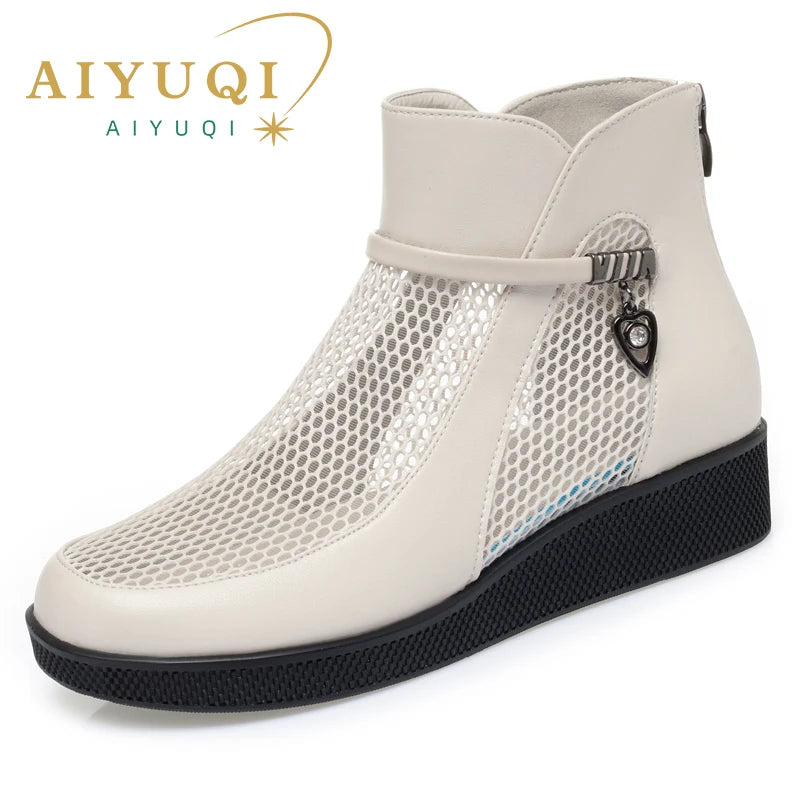 Damen Mesh Stiefel Plattform Echtes Leder