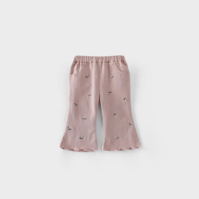 Mädchen Schlaghosen mit süßer gestickter Blumen-Dekoration für den Herbst