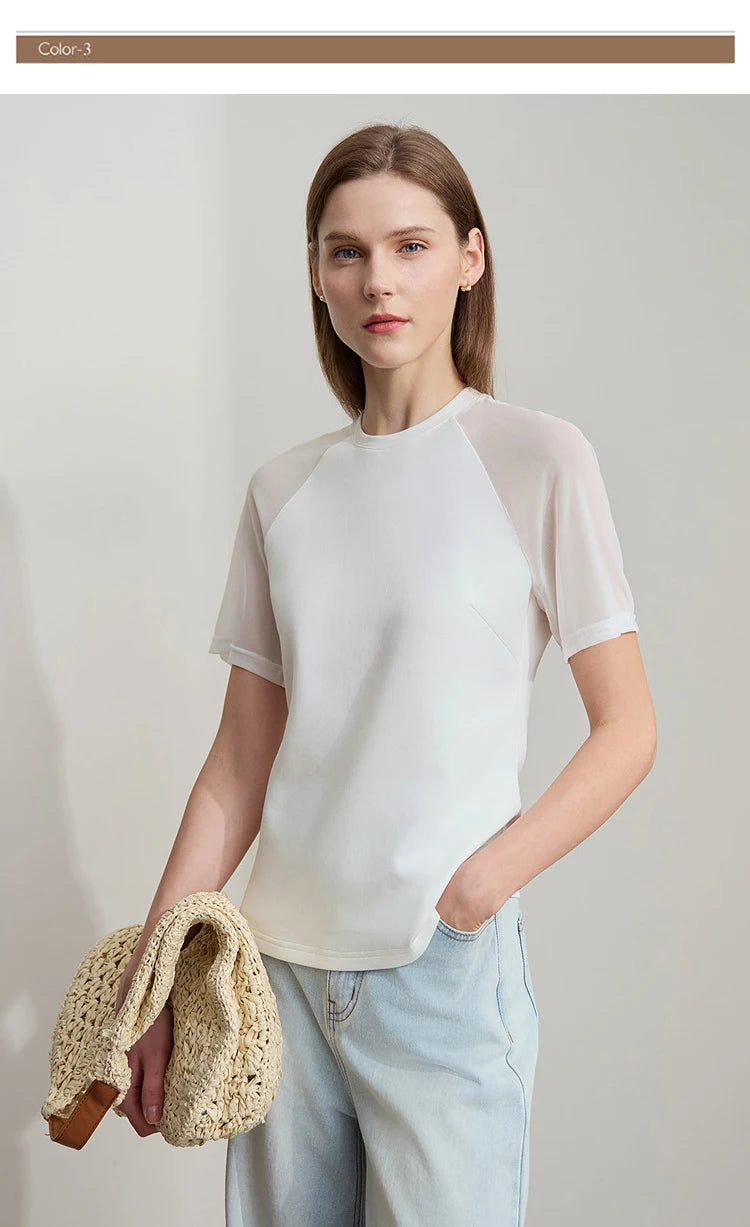Damen Top im minimalistischen Stil mit O-Ausschnitt und schmaler Passform