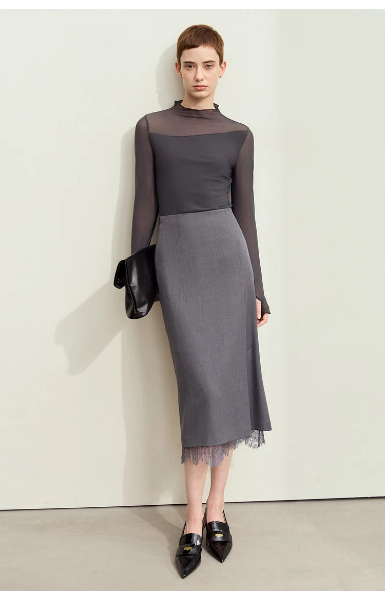 Damen Mesh-T-Shirt im minimalistischen Design mit halbhohem Ausschnitt