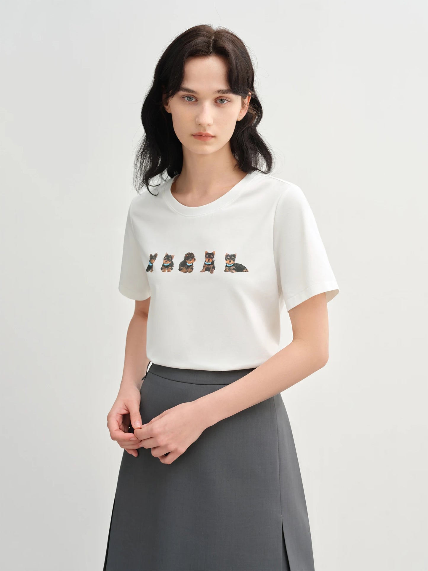 Zweiteiliges Damen-Shirt-Set mit Puffärmeln und Rundhalsausschnitt – ideal für den Sommer