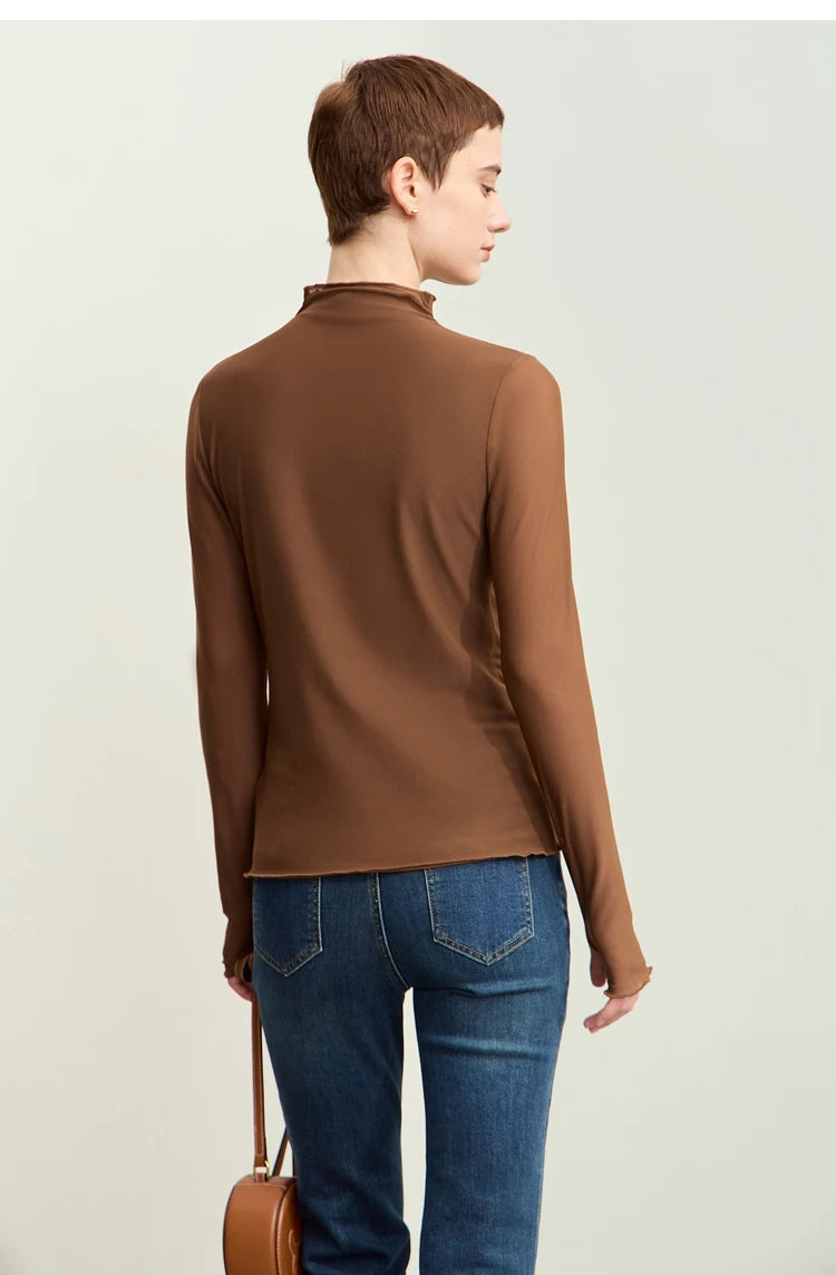 Damen Mesh-T-Shirt im minimalistischen Design mit halbhohem Ausschnitt