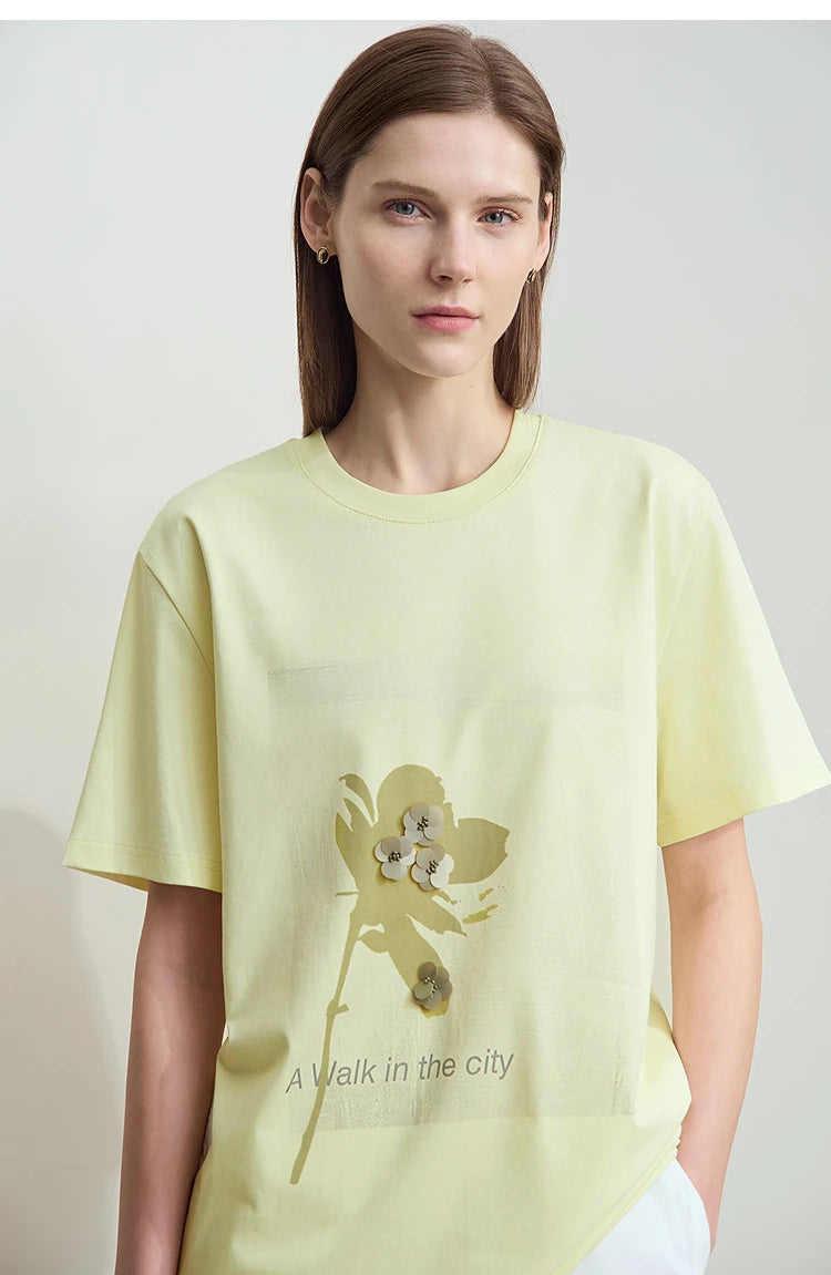 Damen T-Shirt mit minimalistischem O-Ausschnitt und Pailletten-Verzierung
