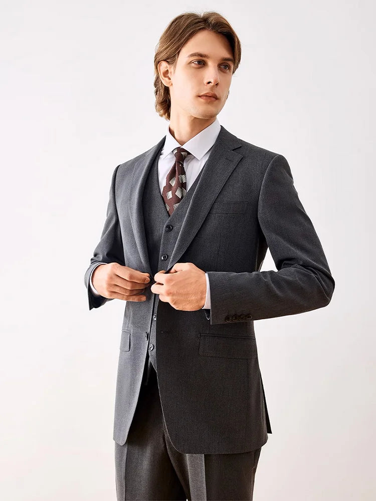 Herrenanzug-Set mit Blazer und Hose, dünner Stoff, lässiger Stil, ideal für Frühling und Herbst, in Khaki oder Schwarz, einreihig, perfekt für Hochzeiten und festliche Anlässe.