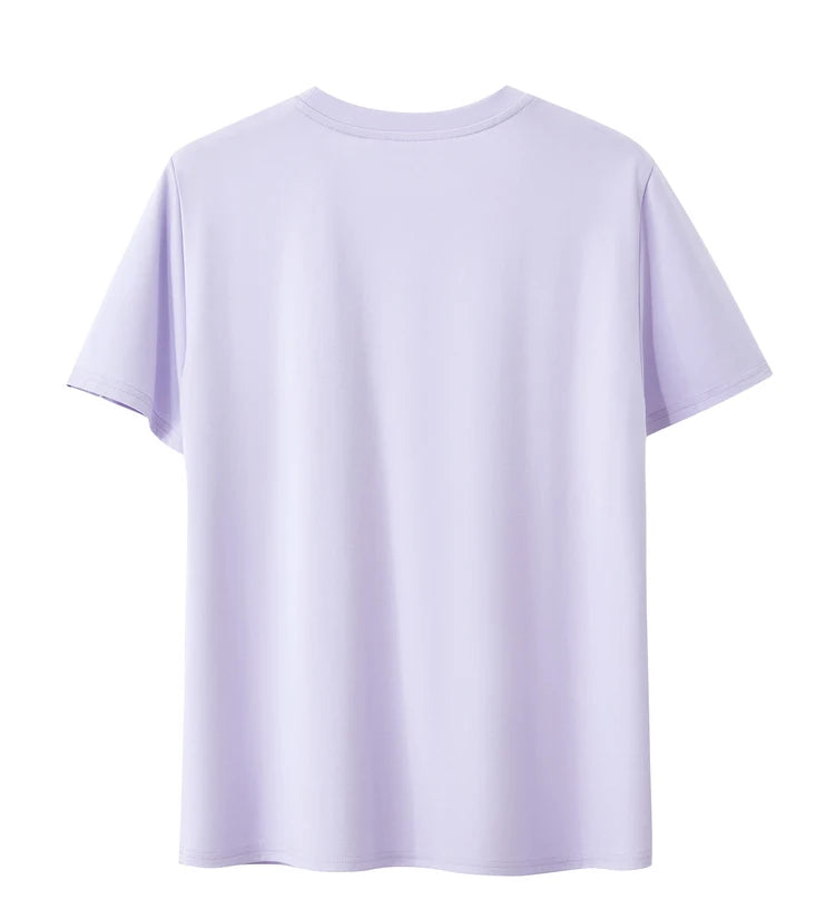 Damen Sommer-T-Shirts im minimalistischen Stil mit O-Ausschnitt und kurzen Ärmeln