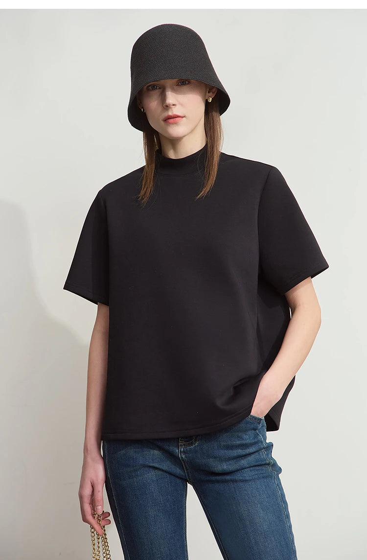 Damen Casual T-Shirt mit Gedrucktem Rollkragen und Kurzarm für den Sommer