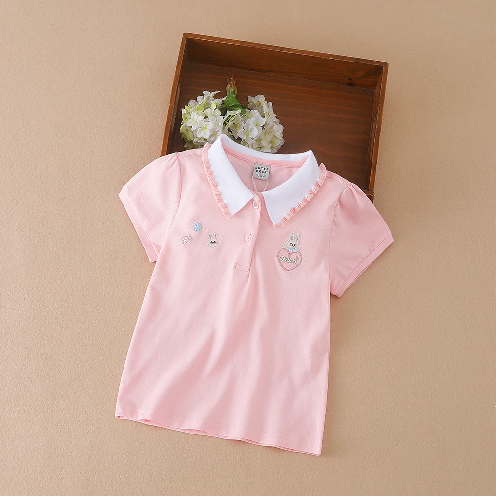 3-12 alter Mädchen Polo Sommer Kinder Kurzarm T-shirts 2024 Neue Kinder Drehen Unten Kragen Kleidung Baby Baumwolle tops