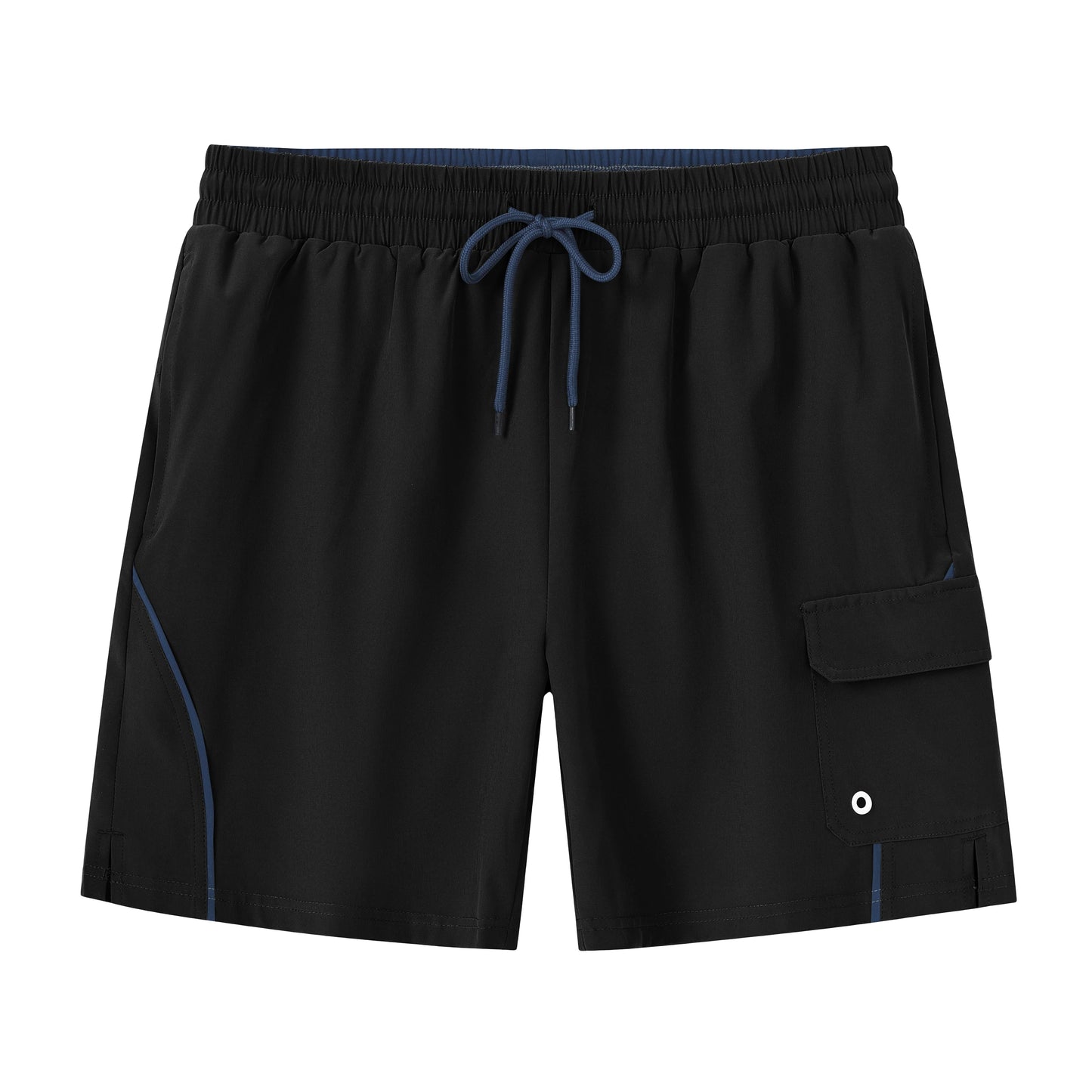 Sommerliche Herren-Badeshorts mit Camouflage-Streifen, schnelltrocknend, mit Reißverschlusstaschen und Mesh-Futter – ideal für Strand und Surfen.