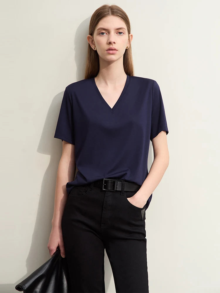 Damen Kurzarm-T-Shirts mit V-Ausschnitt und Sonnenschutz für kühles Gefühl