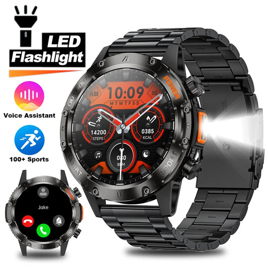 LIGE Neue 1,46 "Outdoor LED Taschenlampe Smart Uhr Männer Bluetooth Anruf Sport Fitness Herz Rate Smartwatch Für Android IOS telefon