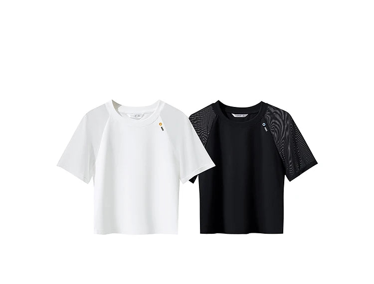 Damen T-Shirt im Casual-Stil mit gesticktem Rundhals und kurzen Ärmeln