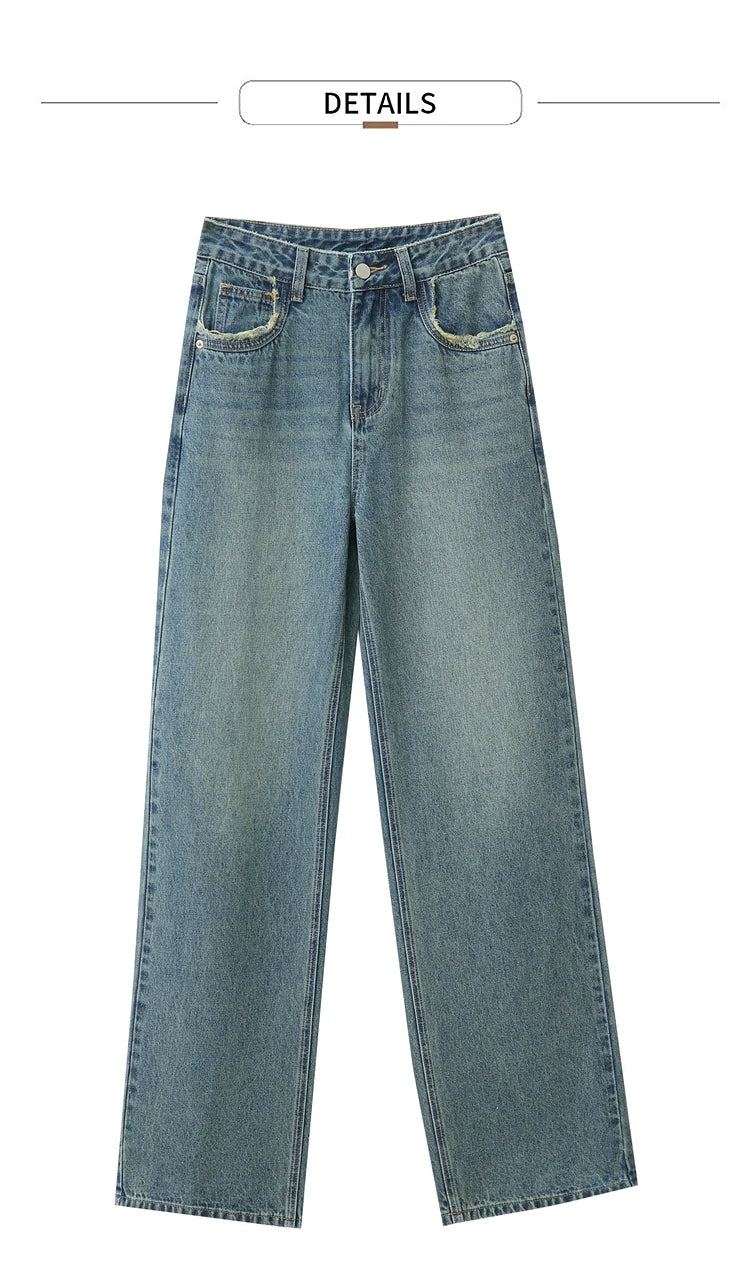 Damen Baggy Jeans im Retro-Stil mit Taschen für das Büro