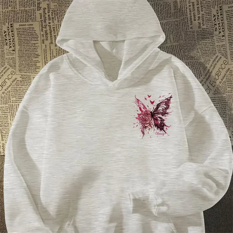 Herren Hoodie mit kreativer Schmetterling Rose Grafik im Hip Hop Stil
