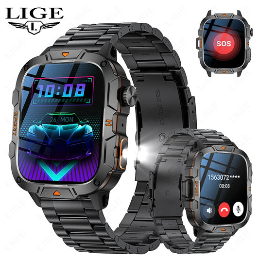 LIGE 2024 Männer Frauen Smart Uhr Bluetooth Anruf Musik Spiel Stimme Assistent Smartwatch Outdoor Fitness Sport Taschenlampe Armbanduhr