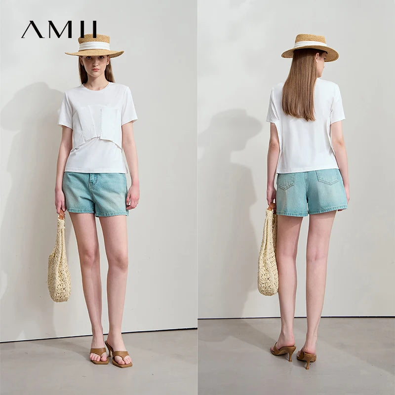Damen T-Shirt im minimalistischen Stil mit lässigem Komfort und geradem Spleißen